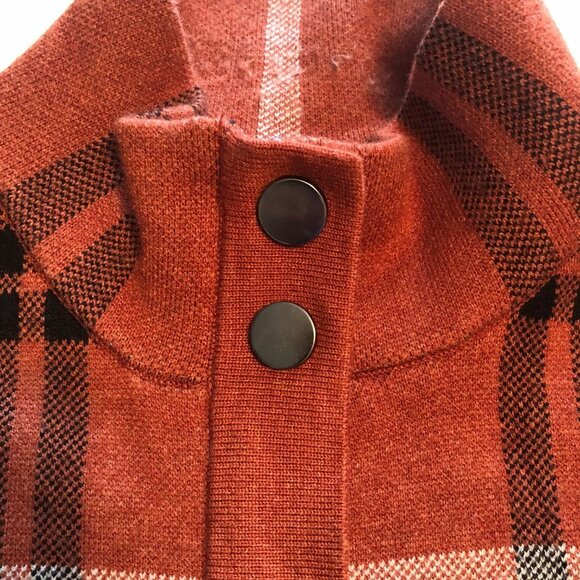 Joie Cardigan Sweater Size Medium, Soft Orange/Rust/Black Plaid, Full Zip - Picture 3 of 9